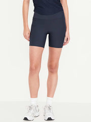 High-Waisted PowerSoft Pocket Biker Shorts -- 6-inch inseam - Dusk Navy