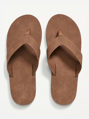 Faux-Leather Flip-Flop Sandals for Men - Cognac Brown