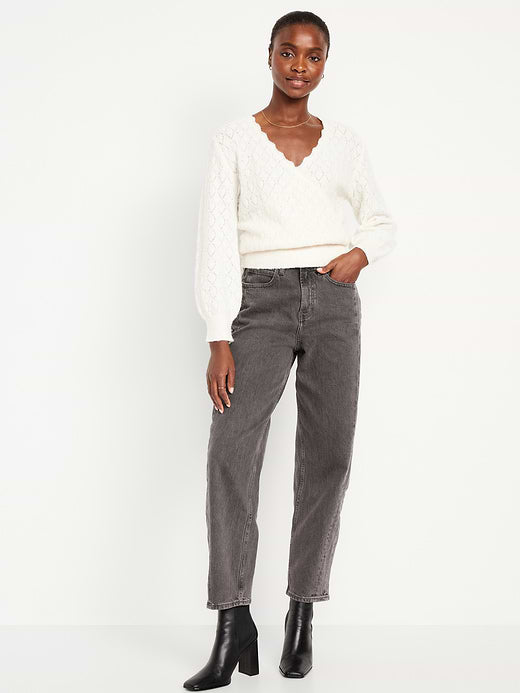 High-Waisted Baggy Barrel Ankle Jeans - Gray Wash