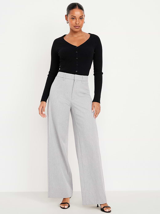 High-Waisted Pixie Super Wide-Leg Pants - Light Heather Gray