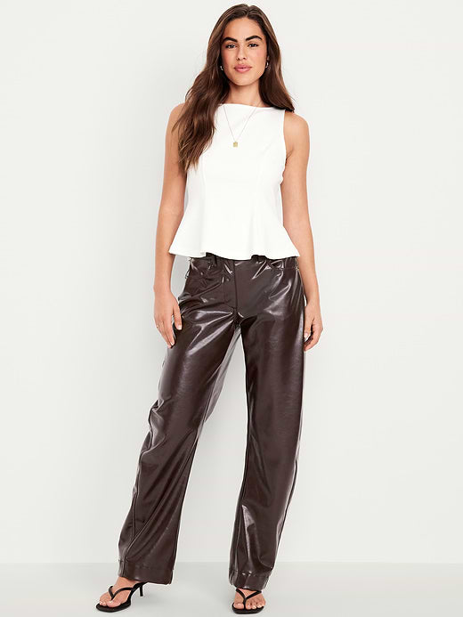 High-Waisted Faux-Leather Ankle Barrel Pants - Topsoil