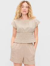 Linen-Blend Short-Sleeve Smocked Top - Flax Linen