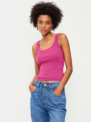 First-Layer Ribbed Scoop-Neck Tank Top - Dragonfruit
