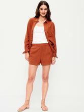 High-Waisted Beach Linen Pull-On Shorts - Russet Moon