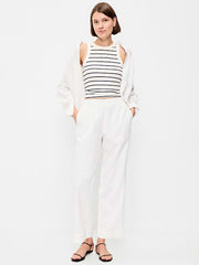 High-Waisted Linen-Blend Straight Ankle Pants - White Lilies