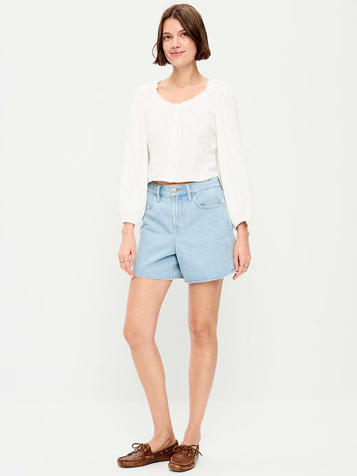 High-Waisted Wow Baggy Jean Shorts -- 5-inch inseam - Adeera