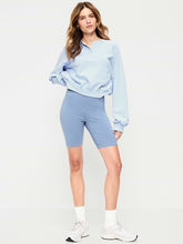 High-Waisted Cotton Biker Shorts -- 8-inch inseam - Kyanite