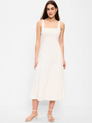 Fit & Flare Sleeveless Denim Midi Dress - Ecru
