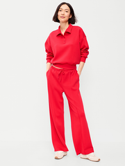 Mid-Rise Dynamic Fleece Textured Wide-Leg Sweatpants - Bold Red