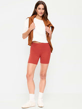 High-Waisted Cotton Biker Shorts -- 6-inch inseam - Deep Rose