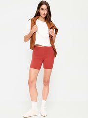 High-Waisted Cotton Biker Shorts -- 6-inch inseam - Deep Rose