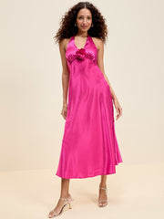 The Occasion by Old Navy Fit and Flare Satin Halter Midi Dress - Dragonfruit