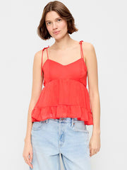 Chiffon Semi-Sheer Tie-Strap Cami Top - Moonfish Orange