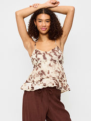 Chiffon Semi-Sheer Tie-Strap Cami Top - Animal Print