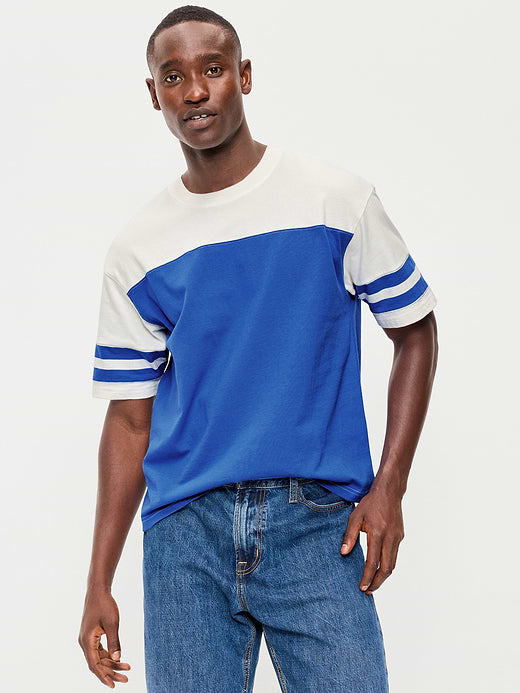 Heavyweight Short-Sleeve Football-Style T-Shirt - Crayon Blue