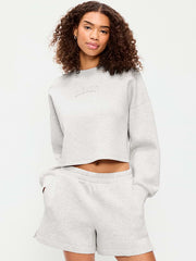 Bounce Fleece Crew-Neck Cropped Sweatshirt - Oatmeal