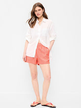 High-Waisted Linen-Blend Shorts -- 3.5-inch inseam - Orange Stripe
