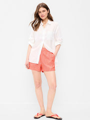 High-Waisted Linen-Blend Shorts -- 3.5-inch inseam - Orange Stripe