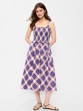 Fit & Flare Smocked-Bodice Midi Dress - Blue Plaid