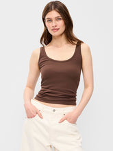 First-Layer Ribbed Scoop-Neck Tank Top - Peppercorn