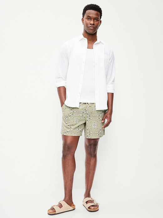 Linen-Blend Jogger Shorts -- 5-inch inseam - Light Green