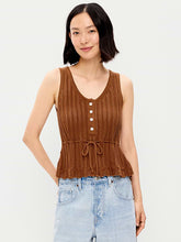 Seaside Cotton Pointelle Peplum Tank Top - Redwood Burl