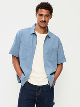 Loose Full-Zip Herringbone Workwear Shirt - Naturalist Blue