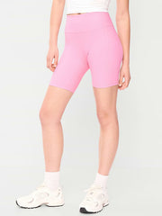 High-Waisted PowerSoft Biker Shorts -- 8-inch inseam - Sweet Sixteen