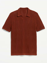 Mixed-Stitch Polo Sweater - Russet Brown