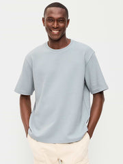 Loose Short-Sleeve Textured Waffle T-Shirt - Pale Blue