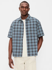 Loose Fit Textured Plaid Pocket Shirt - Dusk Navy Plaid