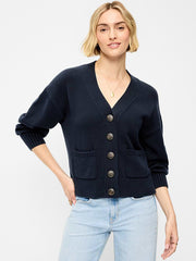 Seaside Cotton V-Neck Cardigan Sweater - In the Navy
