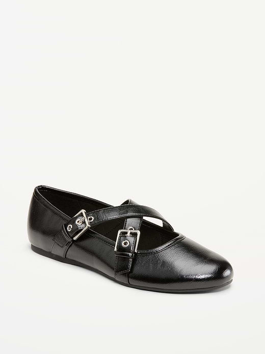 Buckle-Strap Mary Jane Ballet Flats for Women - Black Jack