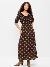 Ruffle-Collar Boho Maxi Dress - Brown Floral