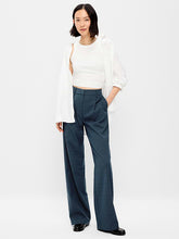 High-Waisted Taylor Trouser Wide-Leg Pants - Navy Plaid