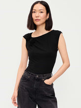 Gathered-Shoulder Rosette Top - Black Jack