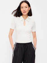 Ribbed Keyhole Polo Top - Sea Salt