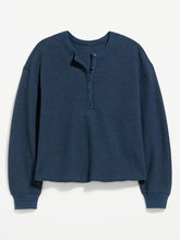 Long-Sleeve Crew-Neck Henley T-Shirt - Gothic Blue