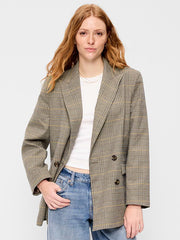 Oversized Twill Double-Breasted Blazer - Plaid