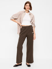 High-Waisted Fleece Wide-Leg Sweatpants - Black Coffee
