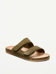 Faux-Suede Double-Strap Slide Sandals for Men - Dark Olive