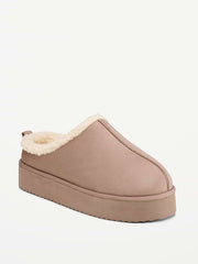 Faux-Suede Platform Mule Clogs for Women - Dusted Chocolate