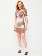 Snug Mock-Neck Bodycon Mini Dress - Earth Brown Stripe