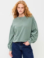 SoComfy Oversized Puff-Sleeve Cropped Sweatshirt - Cavernous