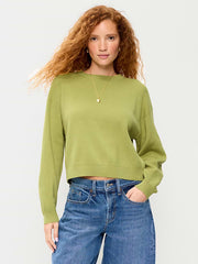 SoSoft Cotton Crew-Neck Cropped Sweater - Wasabi