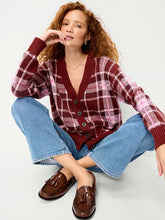 SoSoft V-Neck Cardigan Sweater - Red Plaid