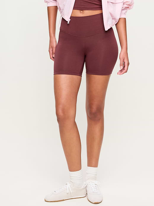 High-Waisted PowerChill Biker Shorts -- 5-inch inseam - Wine Tasting