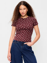 Snug Crop Ribbed T-Shirt - Burgundy Floral