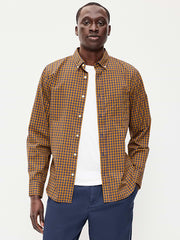 Classic Fit Everyday Plaid Poplin Shirt - Blue Orange Check
