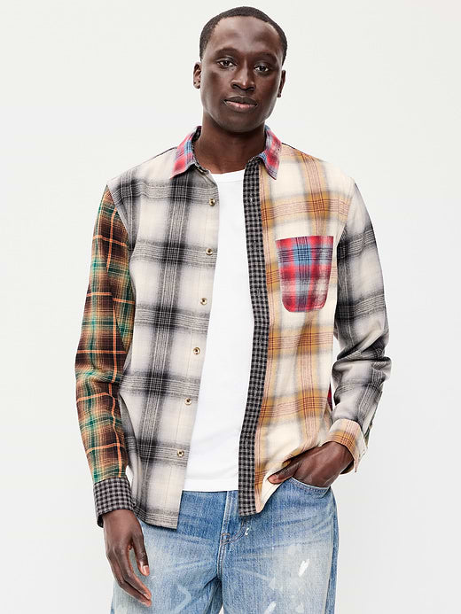 Relaxed Long-Sleeve Plaid Flannel Pocket Shirt - Multi Plaid